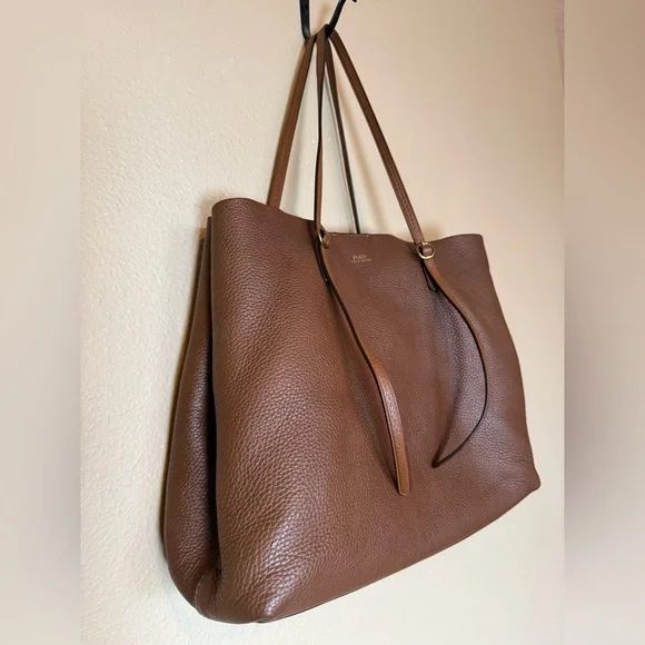 Polo Ralph Lauren Pebbled Brown Leather Lennox Tote Bag - Picture 4 of 10